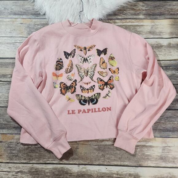 Public Library NWT Le Papillon The Butterfly graphic crop sweatshirt woman sz M - Picture 1 of 7